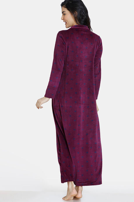 Zivame Velour Knit Poly Full Length Nightdress - Potent Purple — image 3